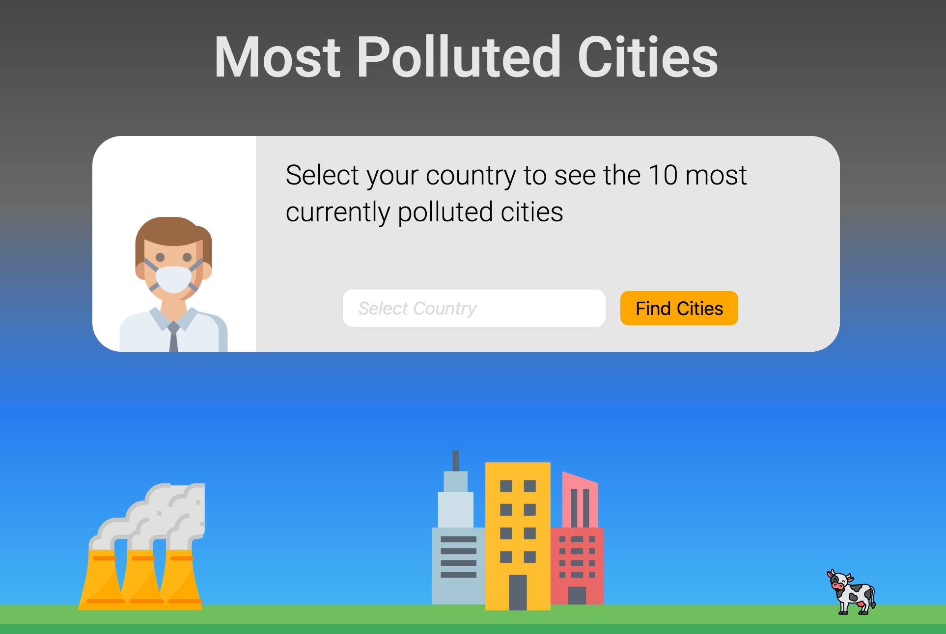 Screenshot of my most polluted cities React App Screenshot of my most polluted cities project built in React
